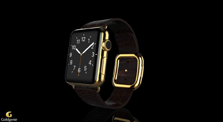 18k Gold Superstar Apple Watch with Crocodile Strap