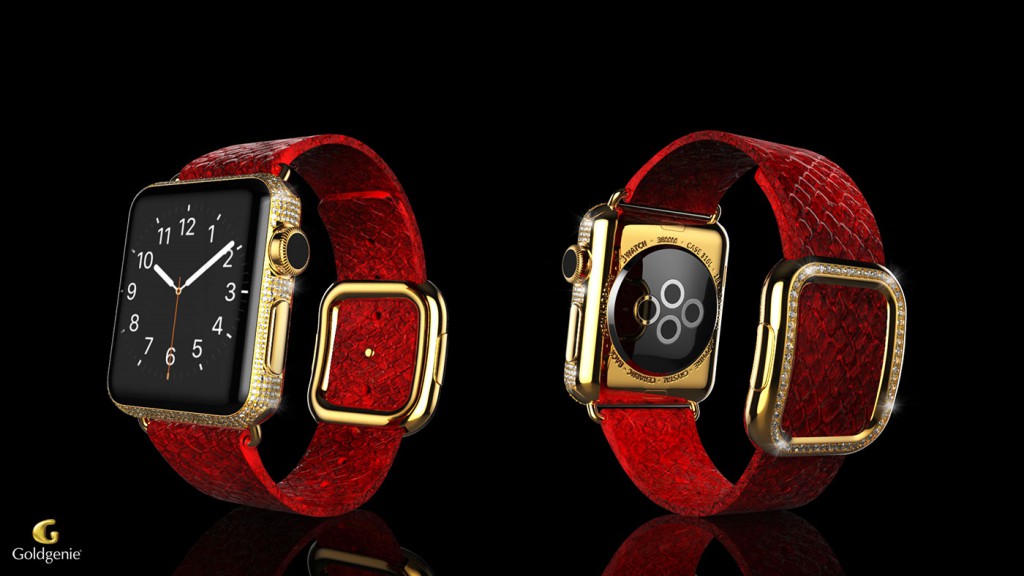 Diamond 18k Gold Apple Watch Red Python Strap 1024x576 The Goldgenie Apple Watch Spectrum Collection Includes Pops of Colour
