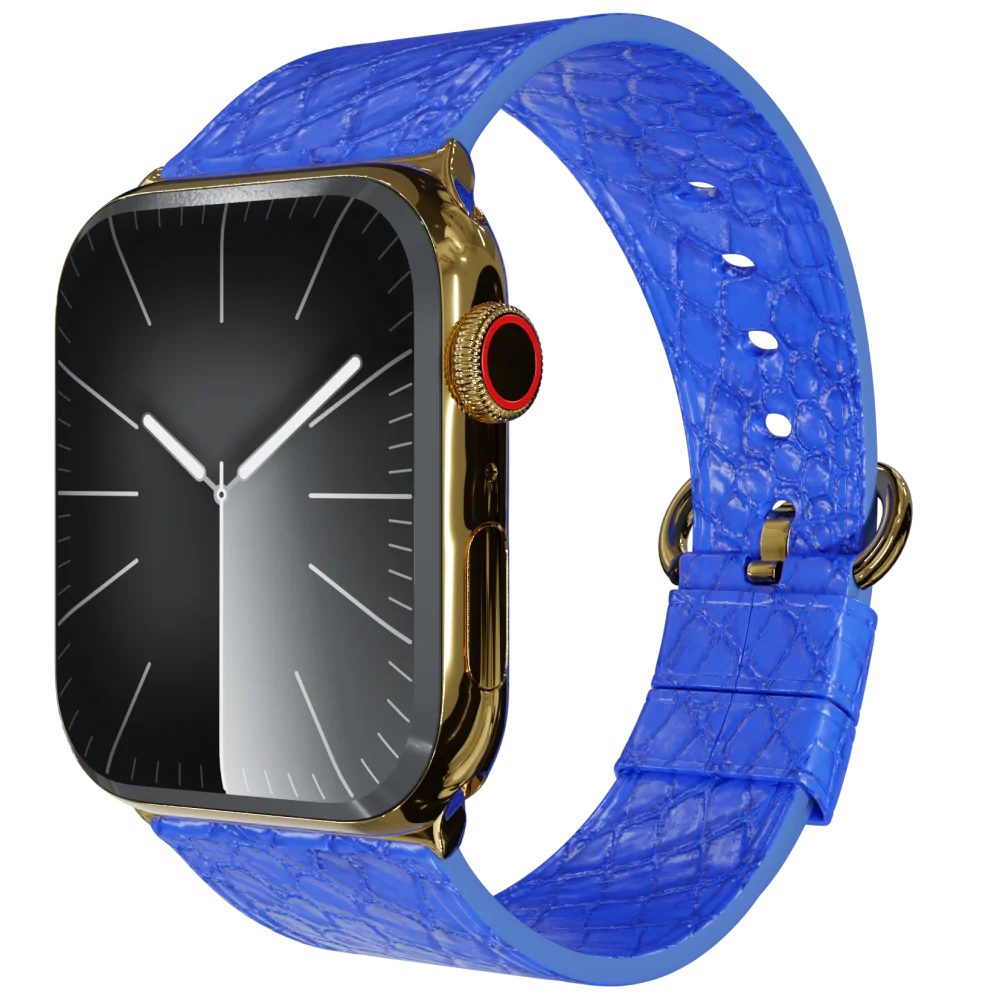 Gold Apple Watch 9 with Blue Python Strap