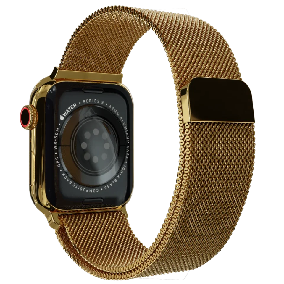 Gold Apple Watch 9 with Milanese strap | Goldgenie