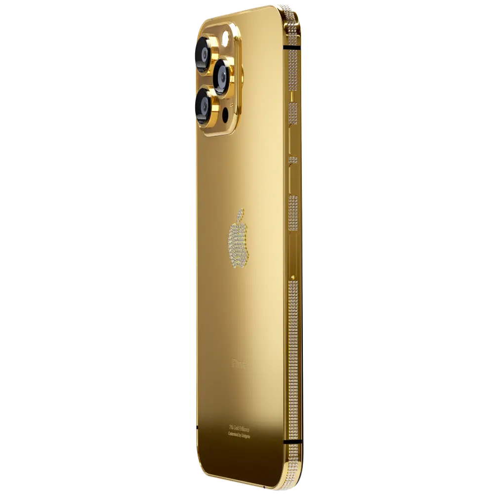 Luxury 24k Gold, Rose Gold, Platinum iPhone 16 Pro Pro Max Diamond Bezel and Logo