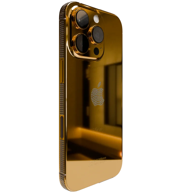 Luxury 24k Gold iPhone 16 ProPro Max Crystal bezel & Logo side view