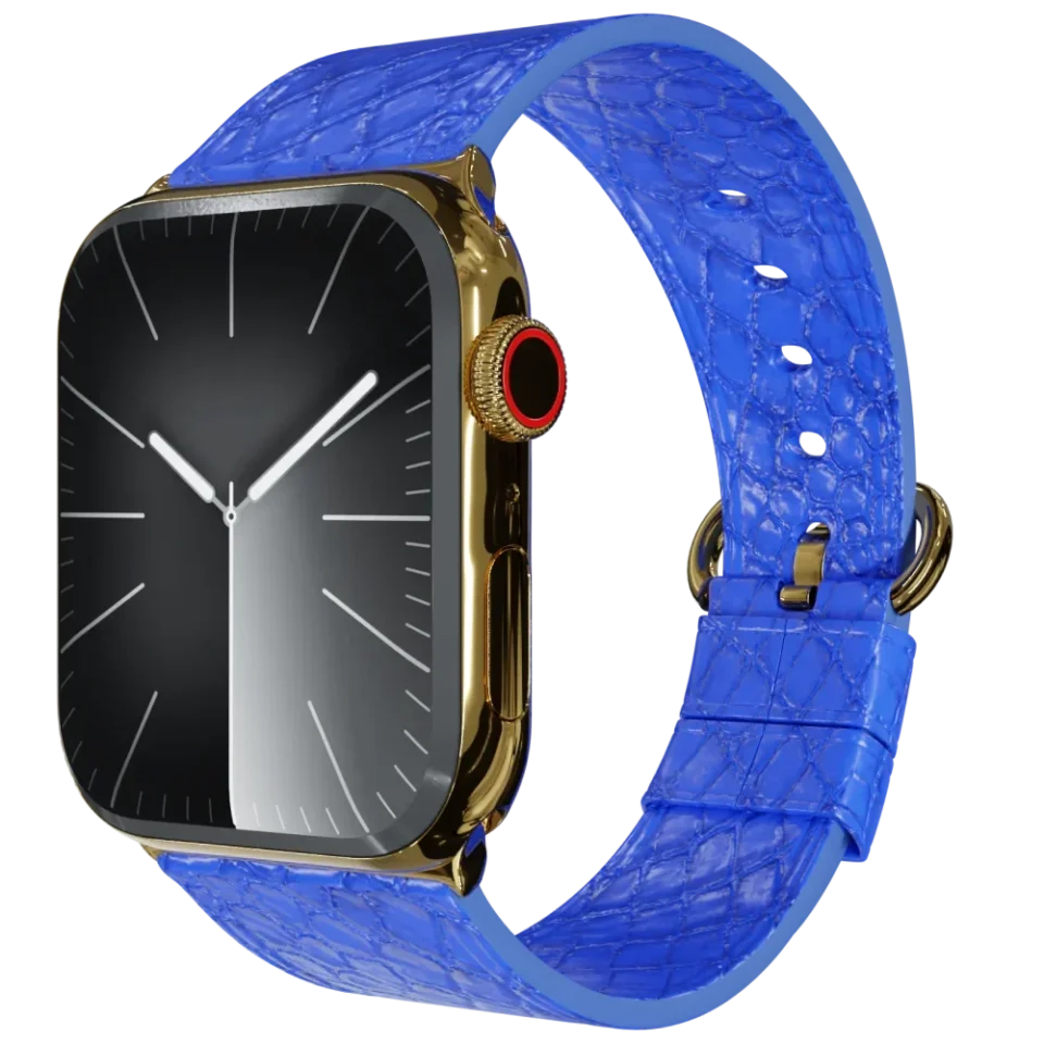 Gold Apple Watch 10 with Blue Python Strap