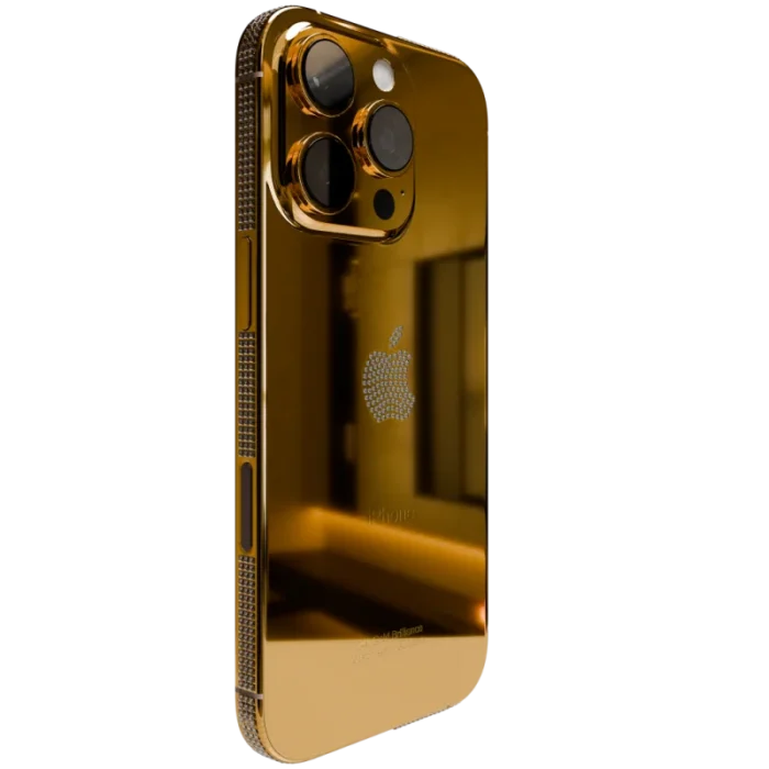 24k gold iPhone 16 ProPro Max diamond bezel & Logo side view