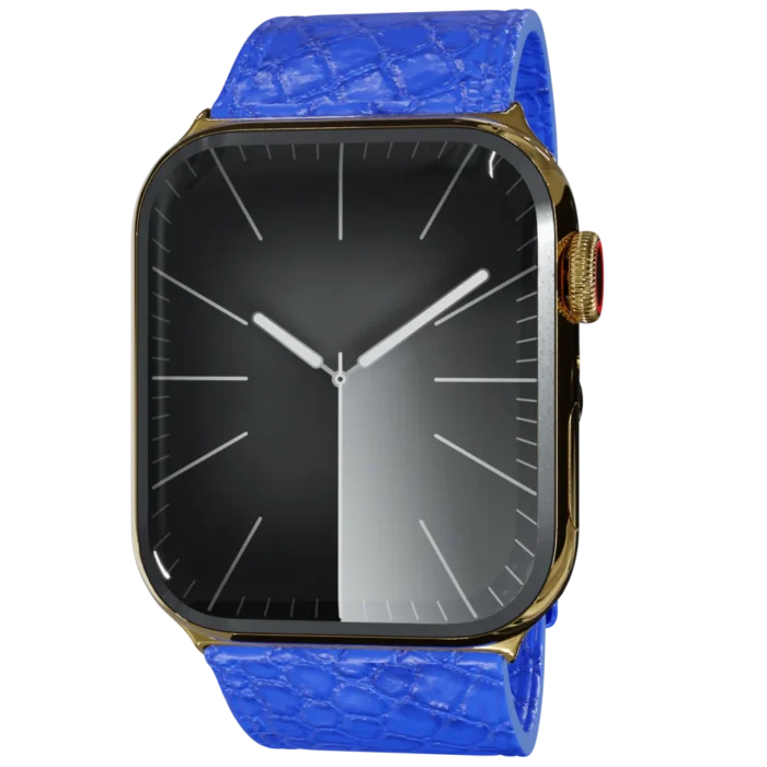 Gold Apple Watch 9 with Blue Python Strap front