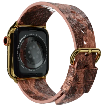 Gold Apple Watch 9 with Brown Python Strap back