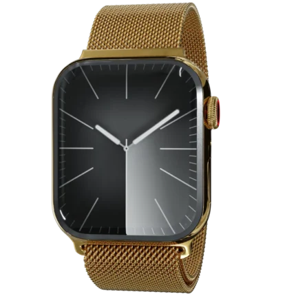 Gold Apple Watch 9 with Milanese strap front