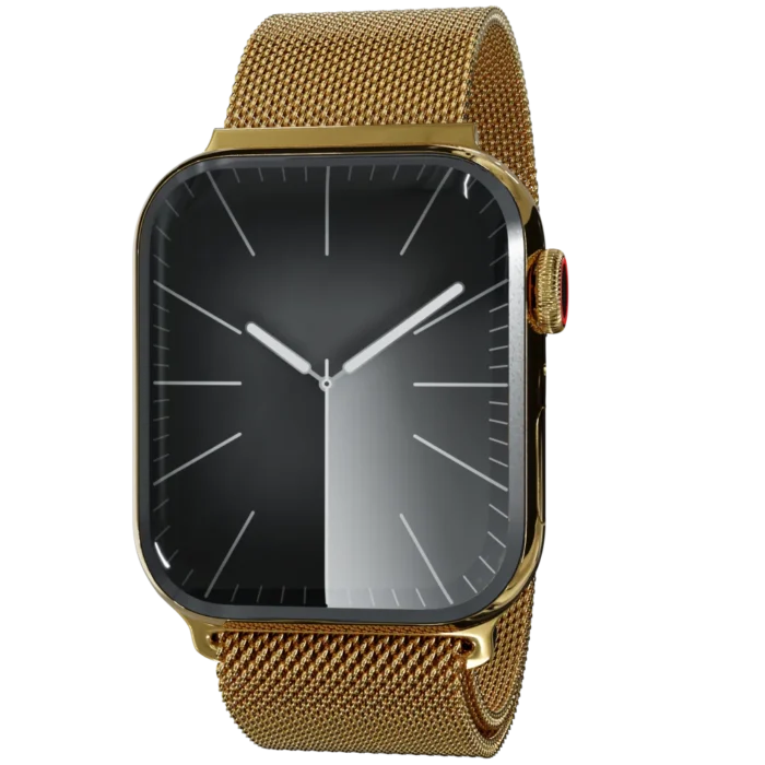 Gold Apple Watch 9 with Milanese strap front