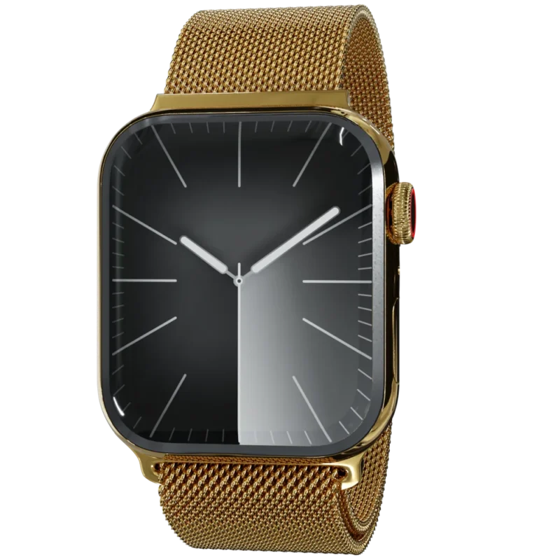 Gold Apple Watch 9 with Milanese strap front