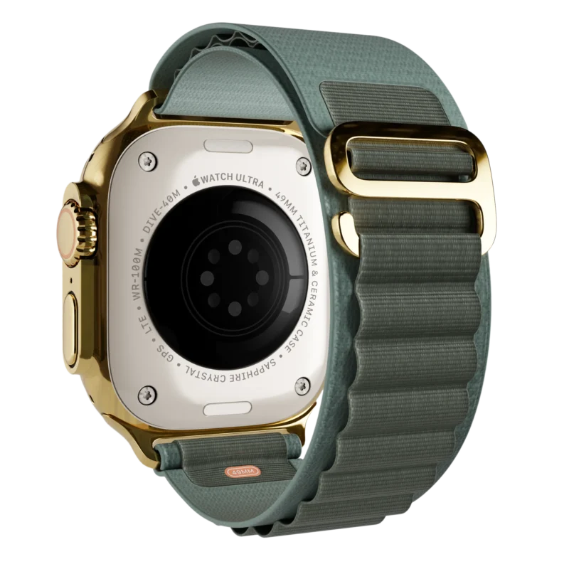 Ultra 2 Watch with Green Ocean Band 24k Gold Customized back