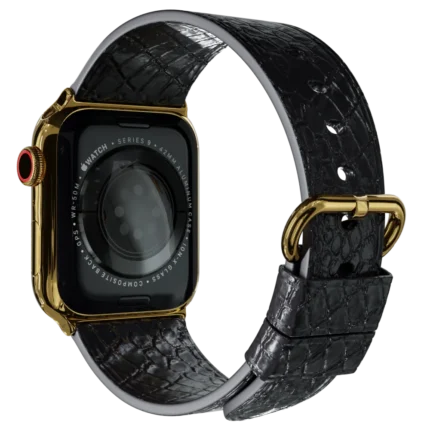 gold apple watch 9 with black python strap 2