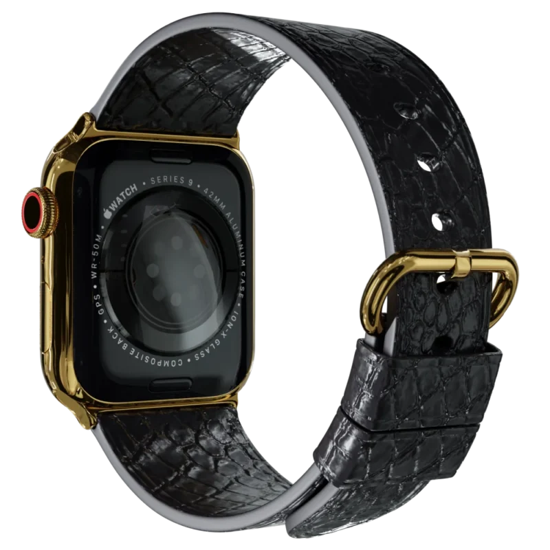 gold apple watch 9 with black python strap 2