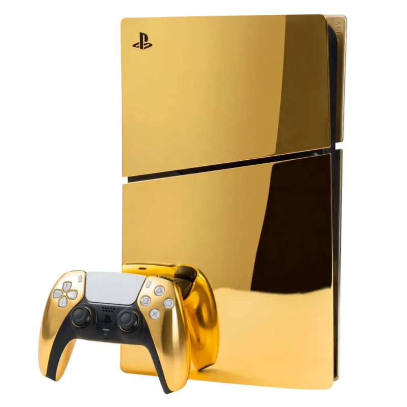 24k gold plated PS5 Slim console with matching controller