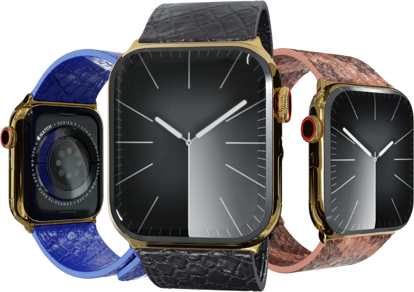 24k Gold Apple Watch 10 Premium Python Straps – Brown, Blue & Black