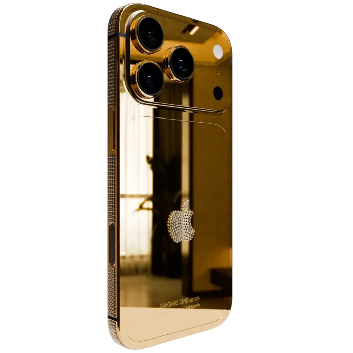 24k Gold iPhone 17 Pro and Pro Max in Crystal Bezel Logo