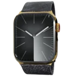 Gold Apple Watch 11 with Black Python Strap FRONT
