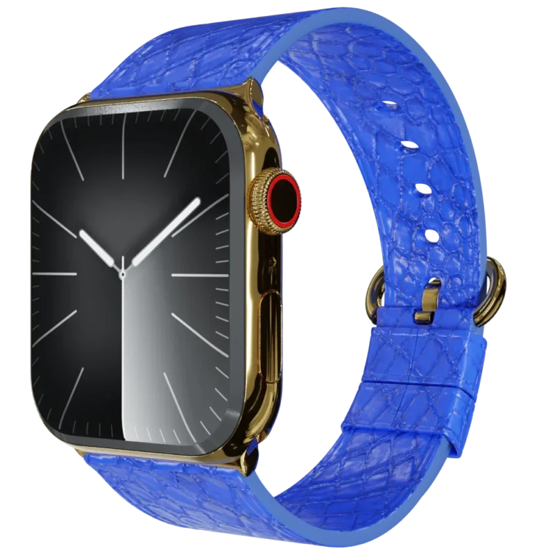 Gold Apple Watch 11 with Blue Python Strap