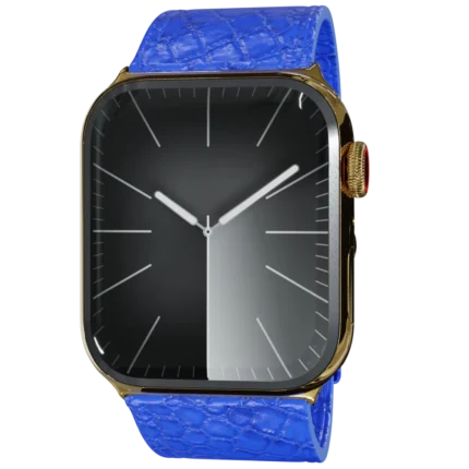 Gold Apple Watch 11 with Blue Python Strap front