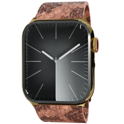 Gold Apple Watch 11 with Brown Python Strap front