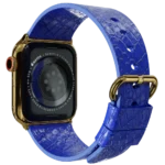 gold apple watch 11 with blue python strap 2