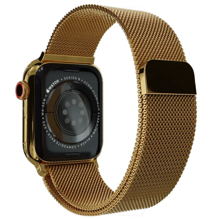 gold apple watch 11 with milanese strap 2