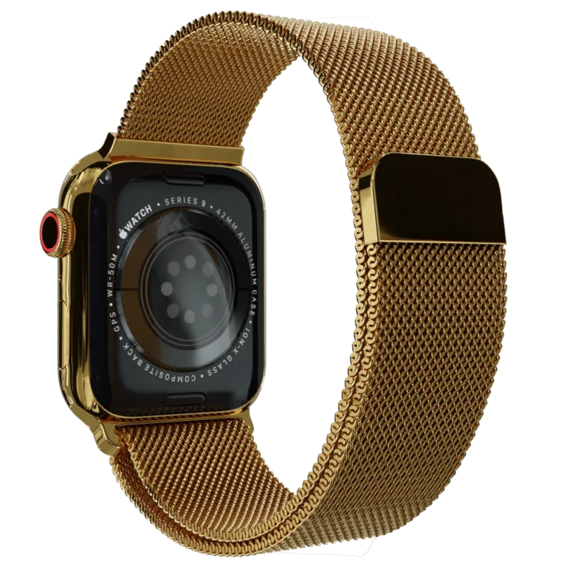 gold apple watch 11 with milanese strap 2