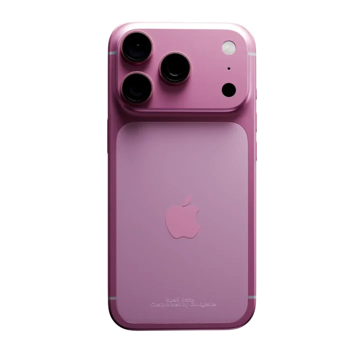 Matte anodised iPhone 17 Pro & Pro Max rear view in Rose Matte, customised by Goldgenie