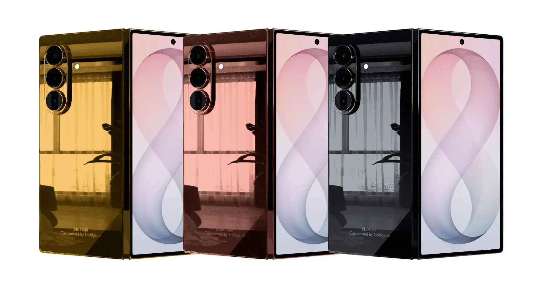 Samsung Galaxy Z Fold8 Ultra in 24k Gold Rose Gold and Platinum finishes by goldgenie