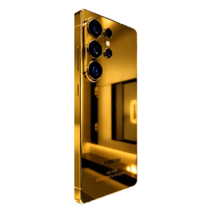 Goldgenie Samsung Galaxy S26 Ultra in 24K Gold finish, angled view