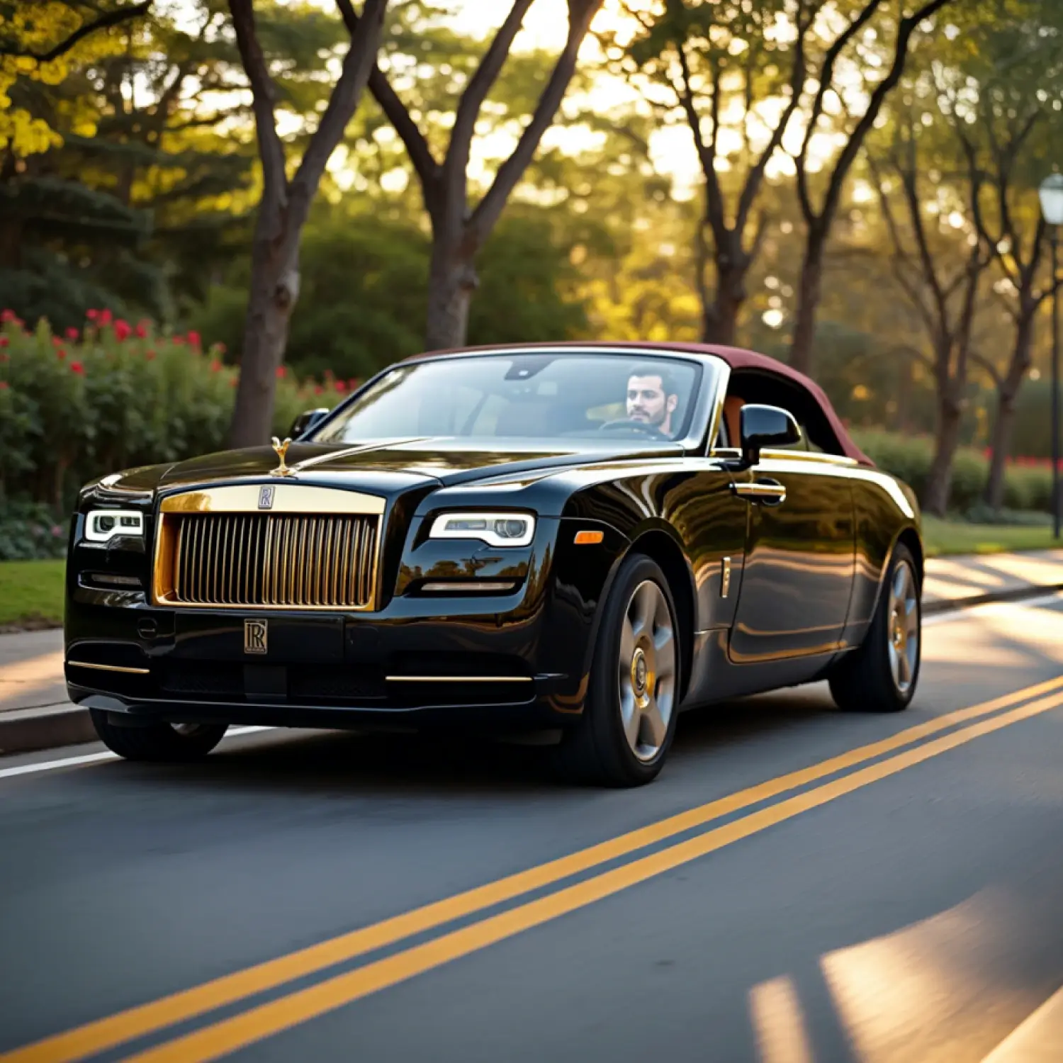 Black luxury convertible with gold-toned detailing, illustrating premium automotive customisation