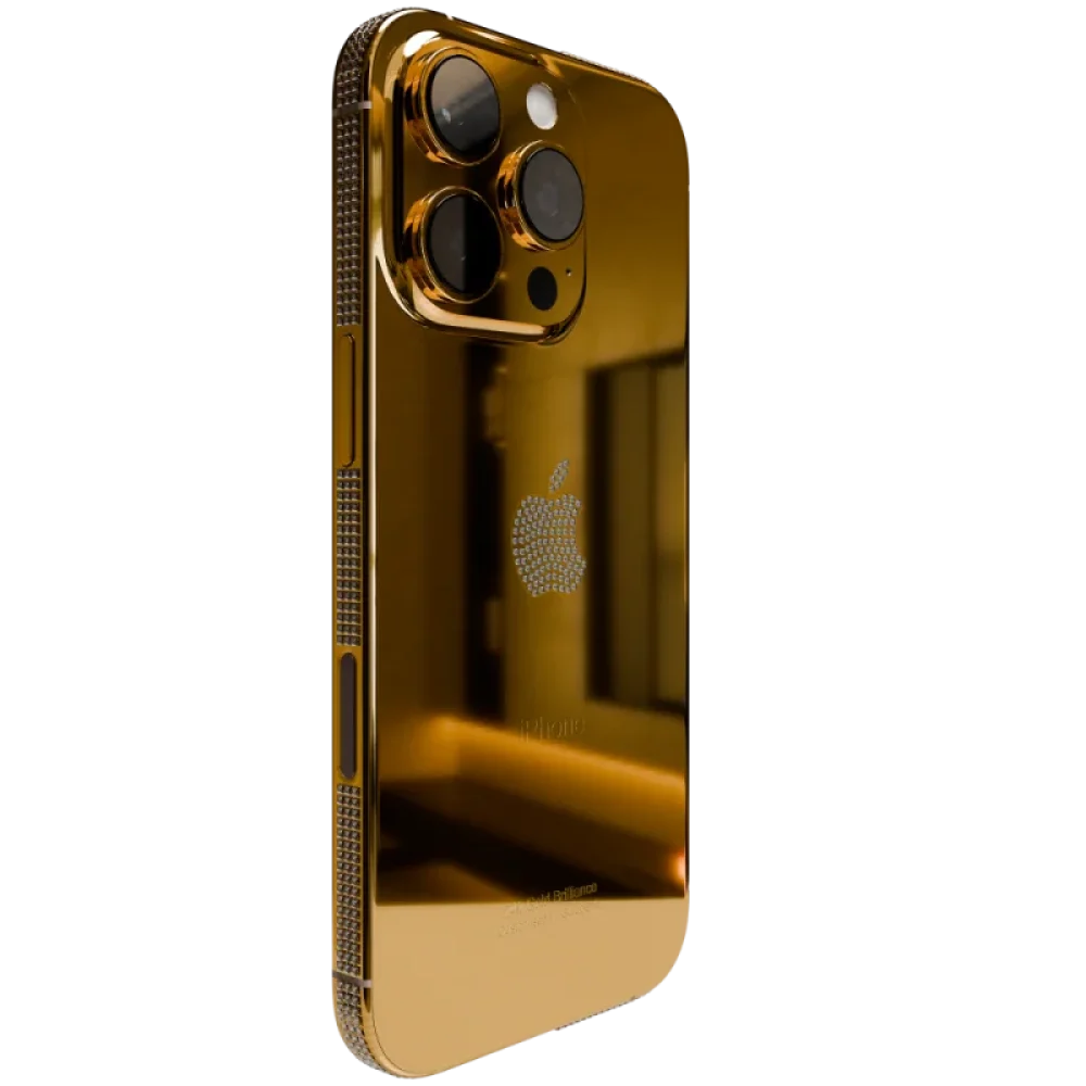 24k gold iPhone 16 ProPro Max diamond bezel & Logo side view