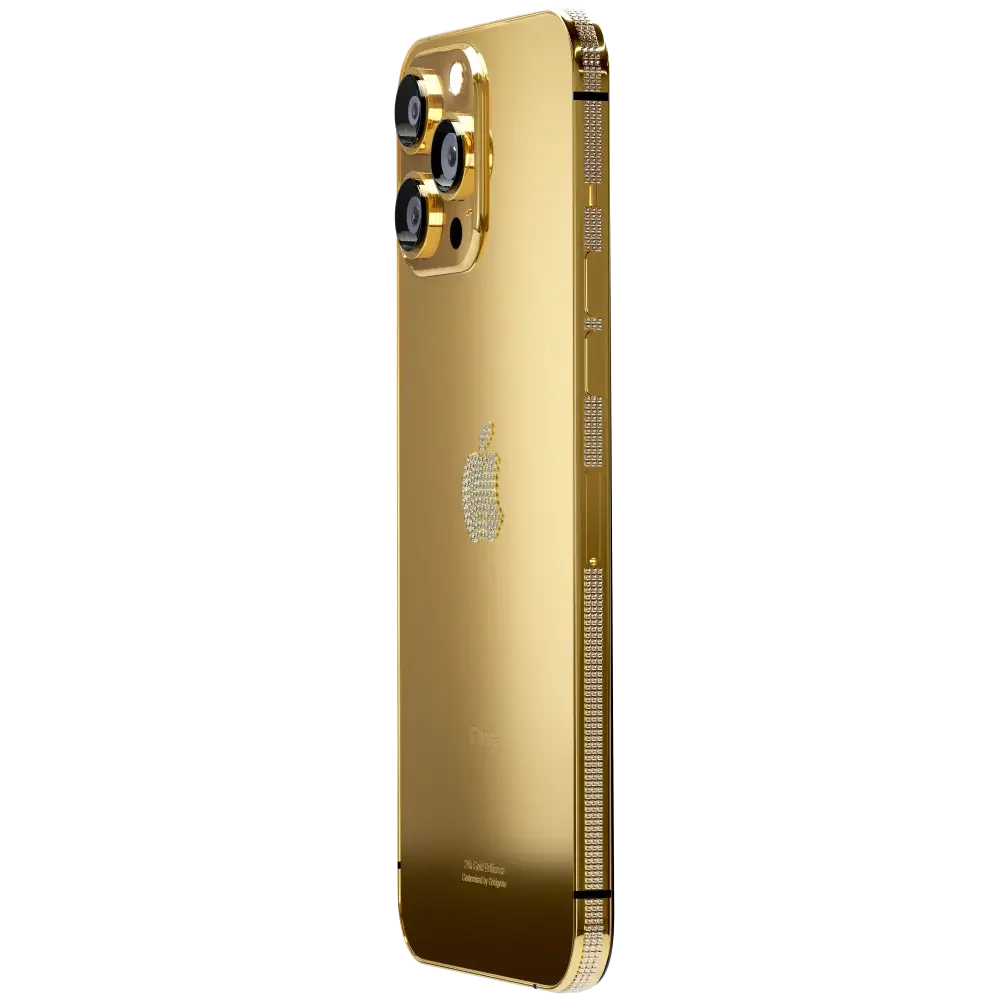 24k Gold, Rose Gold, Platinum iPhone 15 Pro/Pro Max with Crystal bezel & Logo – 14 days delivery